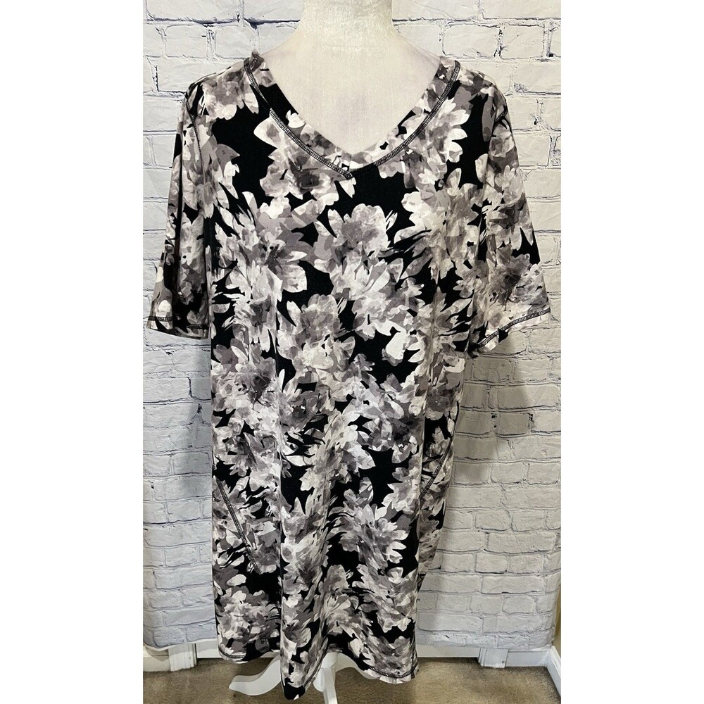 Isaac Mizrahi Live Shirt Stretch Dress Womens Floral Casual Athleisure Size XL